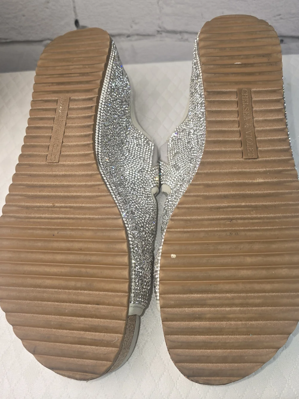 Chelsea & violet rhinestone-embellished double strap sandals platform women’s 8